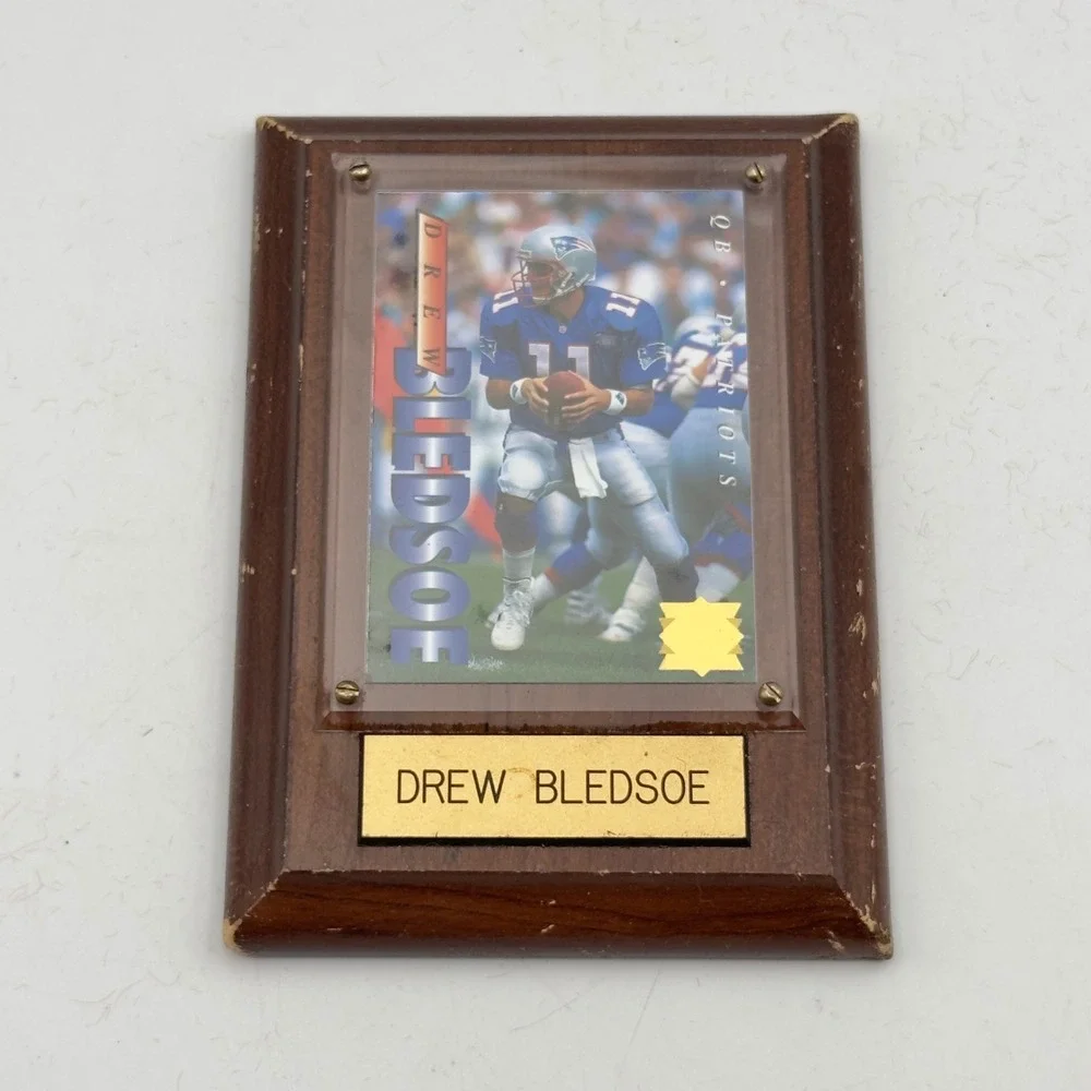 Vintage Drew Bledsoe New England Patriots 1995 Edge Card Wood Wall Plaque 4x6